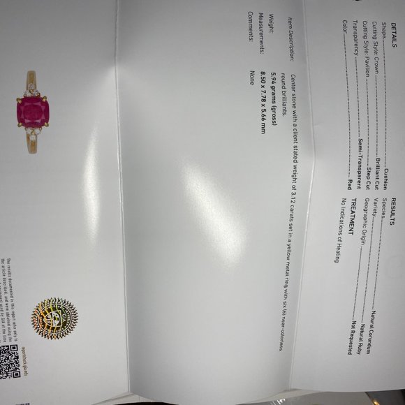 GIA Certified Ruby 3.12ct Diamonds 18K Gold Ring - Picture 9 of 9